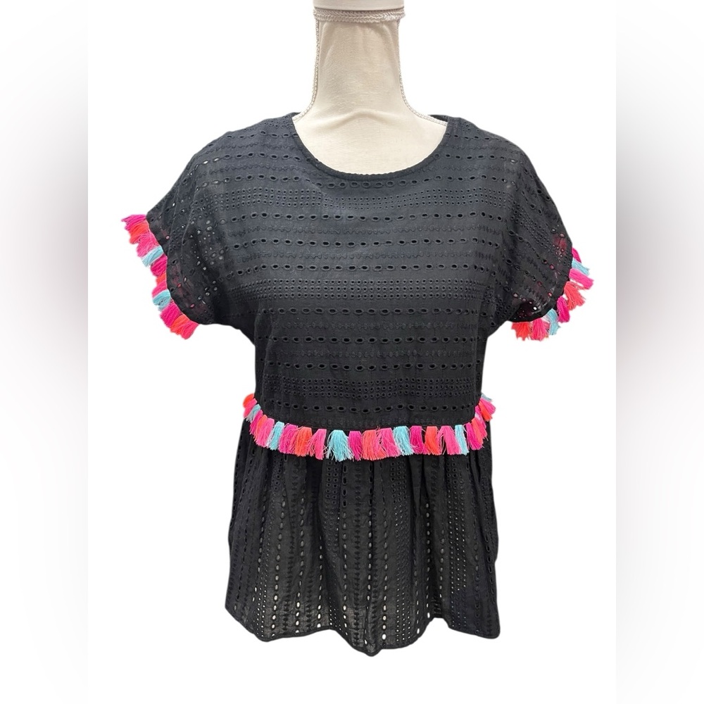 Andrée by Unit Eyelet Tassel Peplum Top NWT Boho Festival Vacation Small - Picture 2 of 7